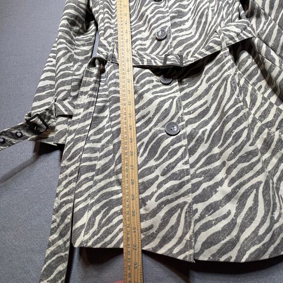 Relativity Short Trench Coat S Gray Zebra Print Belted Statement Retro Glam Chic - Picture 7 of 8